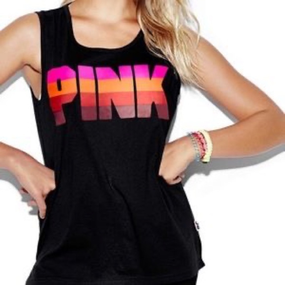 Victoria’s Secrets PINK Retro Stripe Logo Tank Top Muscle Tee Victoria’s…